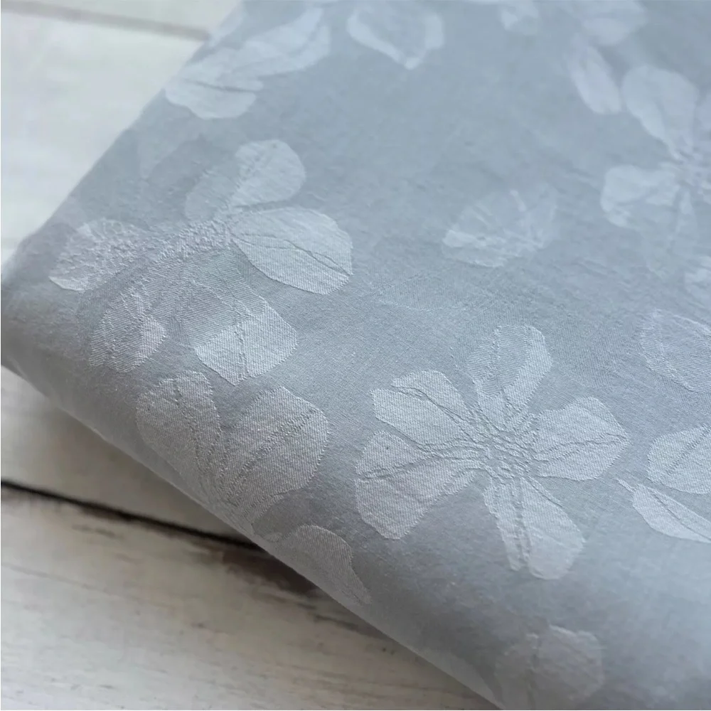 RARE Calvin Klein Damask Floral QUEEN Duvet Cover Light Ocean Blue Gray Jacquard